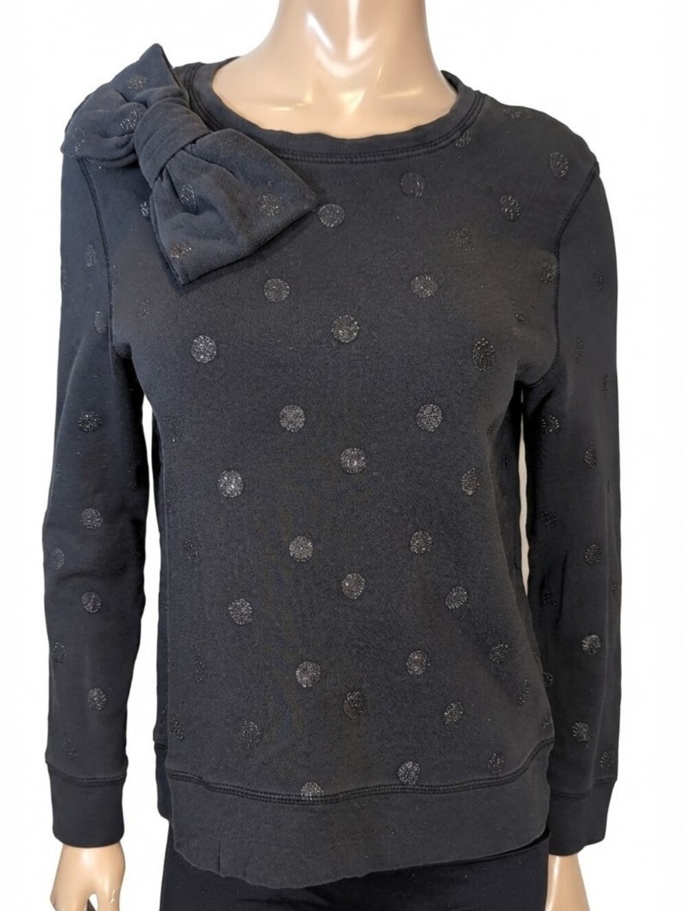 Kate Spade Black Sweatshirt Shoulder Bow Glitter Polka Dots Womens Size Medium